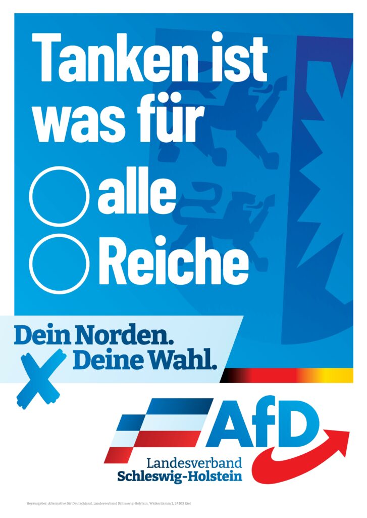 Plakat der AfD zur Landtagswahl 2022: Tanken ist was für alle oder nur für Reiche