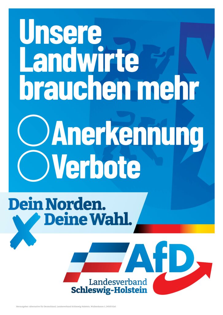 Plakat der AfD zur Landtagswahl 2022: Unsere Landwirte brauchen mehr Anerkennung oder Verbote